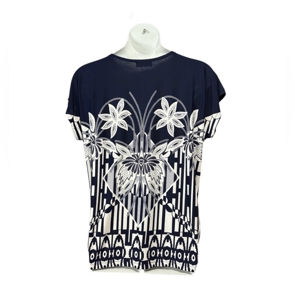 Claire France, Plus Size Navy & White Stretch Blouse, Size 1X - Picture 6 of 8